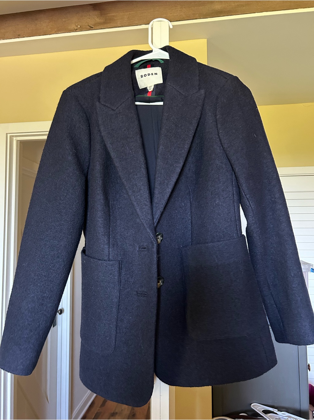 Boden Navy Wool-Blend Tailored Blazer Jacket